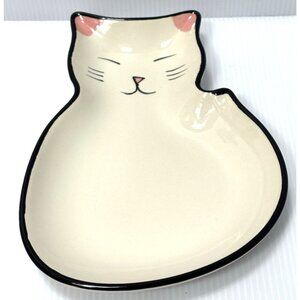 Ceramic Cat Spoon Rest /Trinket Dish Hand Painted White Kitty Jewelry Tray -New